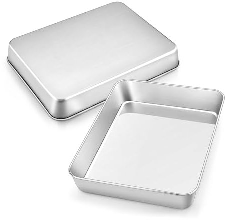 Backblech, Joyfair 2 Stück Edelstahl Groß Auflaufform Ofenblech, 31,5x24,7x5cm, Rechteckig Tiefes Fettpfanne Kuchenblech zum Backen/Servieren/Braten, Ungiftig & Gesund, Ofenfest & Spülmaschinenfest