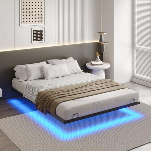 DICTAC Telaio Letto 140x200cm Con Luce Led, Struttura a Piattaforma in Metallo Con Illuminazione, Rete a Doghe, Modernità Camere da Letto (Senza Materasso), Nero