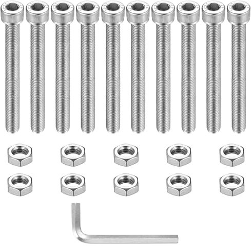 10 Pcs M10 Tornillos y Tuercas Set, Juego de Tornillos de Cabeza Hueca Hexagonal con Tuercas de Acero Inox, Tornillería Tornillos de Roscados Cabeza Cilíndricos Hexagonales con Tuercas (M10x100mm)