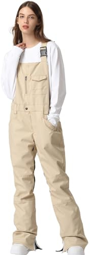 HOUZONIY Pantaloni da sci da donna, bavaglino da neve, impermeabili, antivento, isolati, resistenti all'usura, salopette, escursionismo, arrampicata, K03-kaki, M