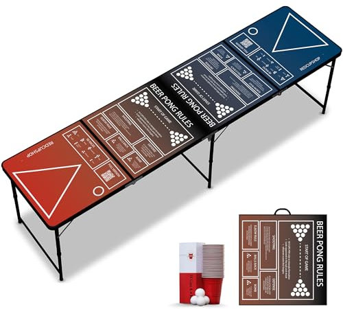 RedCupShop® Bierpong Tisch Set | Klappbarer Tisch inkl. 25 Bechern & 4 Bällen | Wasserabweisend & Tragbar | Partyspiel für Erwachsene (Tisch + Becher & Bälle)
