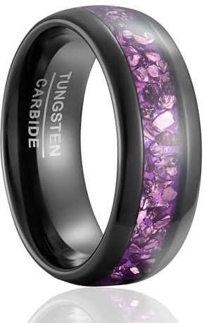 SOXEMAN Anillo de boda para mujer, joyería para hombre, anillo de pareja morado con incrustaciones de cristal, ancho de 4 mm/8 mm