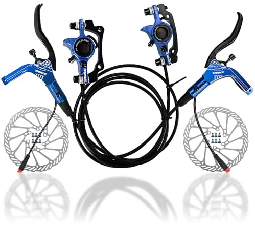 HZXQCVB E-Bike Hydraulic Disc Brake Set With 160MM Rotors 2-PIN Power-Off 890mm/1570mm Left Front Right Rear Brake Kits For Scooter/Electric Bicycles(Blue)