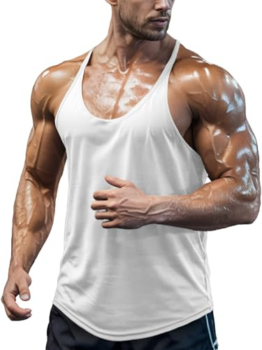 Agilelin Camiseta Tirantes de Gimnasio para Hombre,Tanktop Espalda en Y Finos,Tops de Entrenamiento de Secado Rápido（White/M）