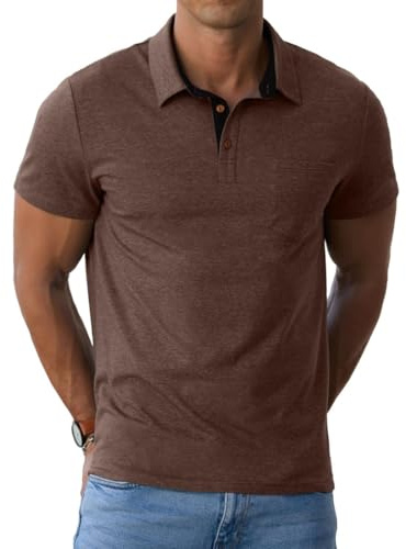 PrinStory Poloshirts Herren Kurzarm Männer Golf Polo Shirts Mit Tasche Baumwolle T Shirt Sommer Freizeit T-Shirt Mit Tasche (Vg Braun, XXL)