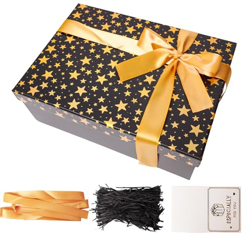 Large Gifts Boxes with Magnetic Lids,Star Luxury Gift Box for Men Women Birthday Wedding Anniversary Valentine's Day Mother's Day,Contains Card,Ribbon,Filler (Black)