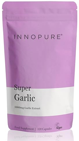 INNOPURE Odourless Garlic Capsules - 120 High Strength 5000mg Capsules for Immune Support - GMP Certified Vegan One Per Day Garlic Supplement, No Artificial Fillers or Binders, 4 Month Supply UK Made