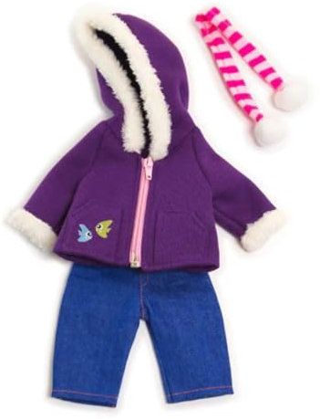 Miniland Set Puppenkleidung 32cm, Jeanshose, Jacke mit Kapuze und Schal