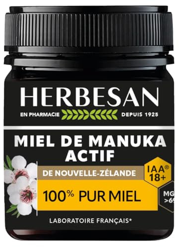 HERBESAN®- MIEL DE MANUKA ACTIF - IAA18+ (MGO696+)- Origine Nouvelle-Zélande garantie - 100% miel de manuka - Pot de 250G