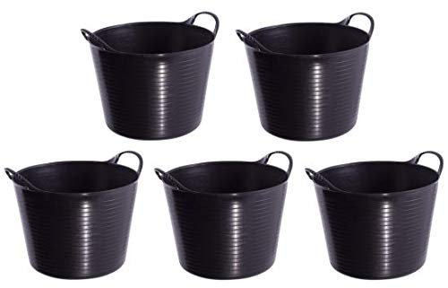 5 x Heavy Duty Flexi Tubs Plastic Work Trugs Large 42 Litre Builders Buckets Equine Tubs