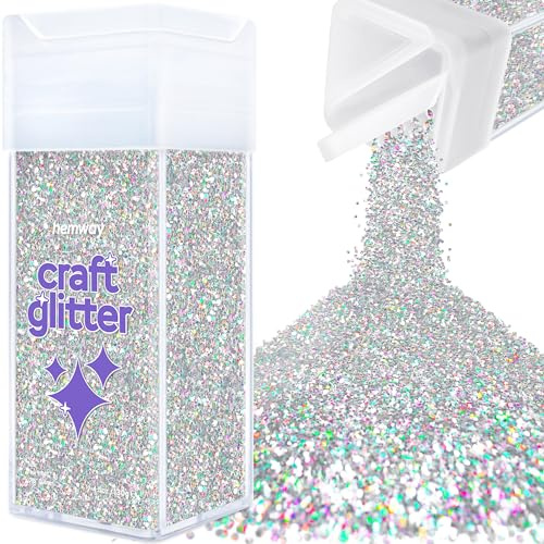 Hemway Craft Glitter Shaker Silver Holographic 130g Fine | for Resin & Epoxy Crafts, Christmas Art Supplies, Nail, Body, Face, Eye, Festival, Crafting, Slime, Sparkle