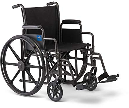 Medline Comfortable Folding Wheelchair with Swing-Back Desk-Length Arms and Swing-Away Footrests, 20”W x 16”D Seat