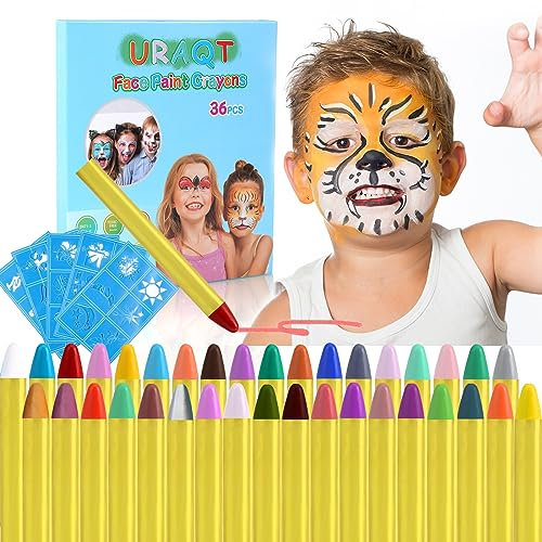 URAQT 36 Farben Kinderschminke Set Fasching,Gesichtsfarbe Schminkstifte Bodypaint Schminkpalette für Faschingsschminke Kinder Fasching Schminke Karneval Halloween Körpermalfarben Glitzer Buntstifte