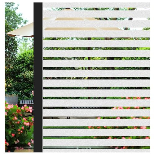 ConCus-T Window Film Privacy Self Adhesive Frosted Window Sticker Reusable No Glue Film Stripe Vinyl Static Cling Door Glass Covering for Living Room Office 30×200cm