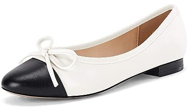 Coutgo Damen-Ballerinas mit Zehenkappe, Schleife, spitzer Zehenbereich, Slipper, Büro, Arbeit, bequem, Kleid, Party, flache Schuhe, Weiss/opulenter Garten, 38 EU
