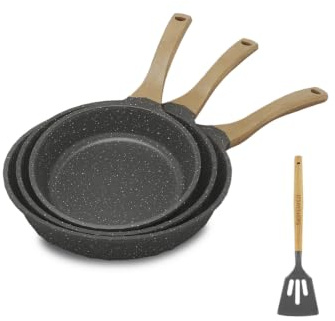 ITSMILLERS Kitchen Nonstick Cookware 3 Piece Omelette Pan Skillet Set, Nonstick Die-cast Deep Frying Pans set with Induction Bottom, 8, 9.5 & 11 Inches Frying Pans with Stay Cool Handles, PFOA Free
