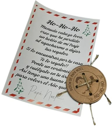 Los Eventos de la Tata. Regalo de Nochebuena para Niños - Botón de Papá Noel (Botón de Papá Noel, Madera Natural)