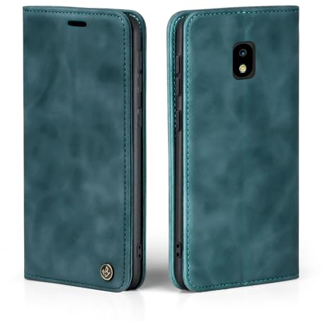LBH Handyhülle für Samsung Galaxy J3 (2017) in Petrol Blau mit Karten- und Geldfach Smartphone Hülle mit Standfunktion Flip Case Schutzhülle Magnetverschluss Vintage
