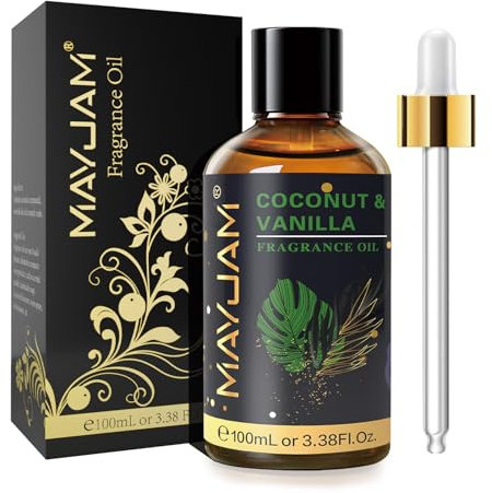 MAYJAM Olio Di Fragranze Di Cocco e Vaniglia 100ml, Premium Cocco e Vaniglia Di Fragranze Aromaterapia Per Olio Essenziali di Diffusori, Umidificatori, DIY, Casa