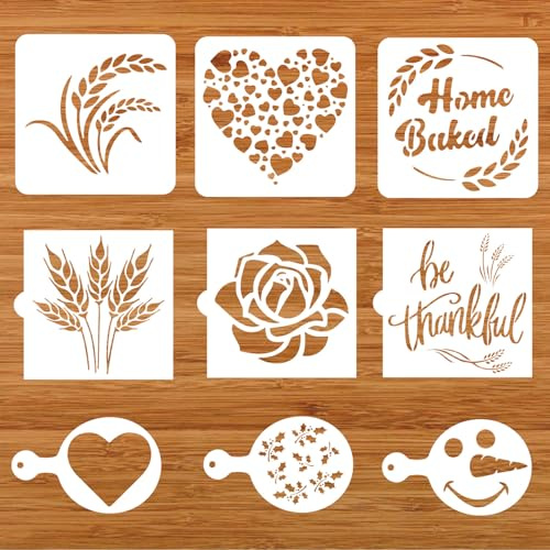 9 Pieces Bread Stencils Baking Stencil Set Cook Stencil Baking Template Bread, Cake, Coffee,Pie, or Cookie Stencils Template Mold for Decorating