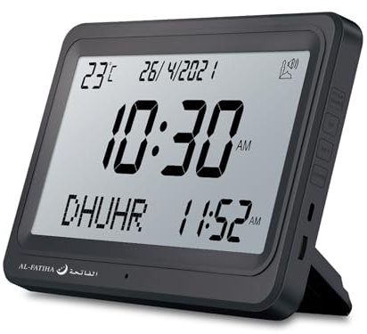 Azan Clock, Automatic Worldwide Digital 8 Azan Prayer Sounds Muslim Prayer Clock, Islamic Prayer Clock for Home Decor Islamic Art Verse of The Day (Black)