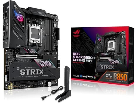 ASUS ROG Strix B850-E Gaming WiFi AMD motherboard, 16+2+2 power stages, DDR5 slots, five M.2 slots, PCIe 5.0, WiFi 7, USB4 Type-C port, USB 20Gbps w/PD 3.0 up to 30W and Aura Sync RGB