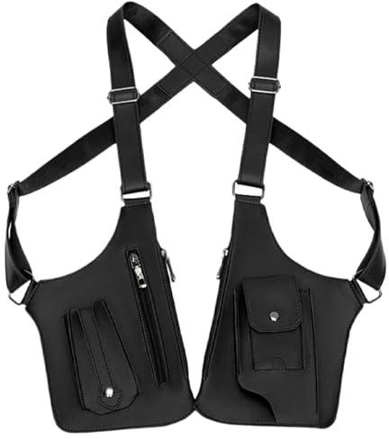 Sac Antivol Pour Hommes | Sac Tactique Antivol À Double Épaule, Sac À Bandoulière En Cuir Pour Homme, Sac À Bandoulière En Cuir, Harnais Antivol, Double Poche Épaule, Sac À Double Bandoulière M, Noir