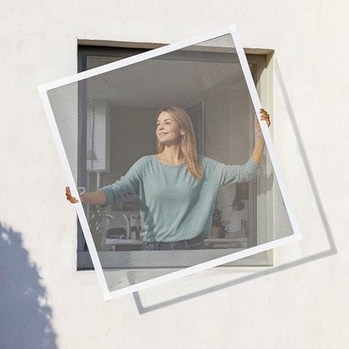 Jalousiescout Protectline Mosquitera para Ventana, Marco de Aluminio, Malla de Fibra de Vidrio Duradera, Instalación Fácil, Ajustable para Protección Contra Mosquitos, 120 x 140 cm, Blanco