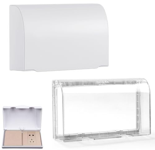2 PCS Plug Socket Covers, Universal Plug Covers Waterproof Double Socket Covers Box Childproof Light Switch Guard for Home Nurseries Baby Pet Safety (White+Transparent)