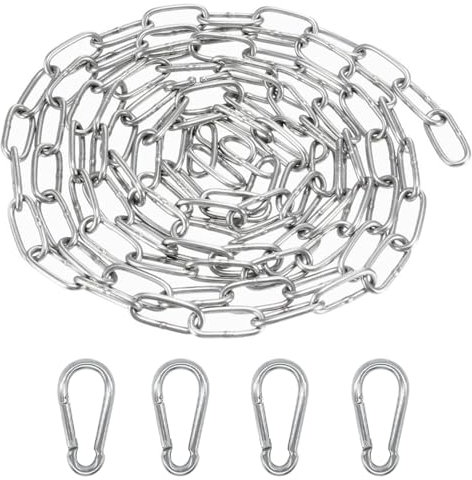 Chaîne en acier inoxydable avec mousqueton, chaîne en acier rond, 5 m, diamètre 4 mm, chaîne en métal à suspendre, convient pour laisses de chien, fauteuils suspendus et balançoires