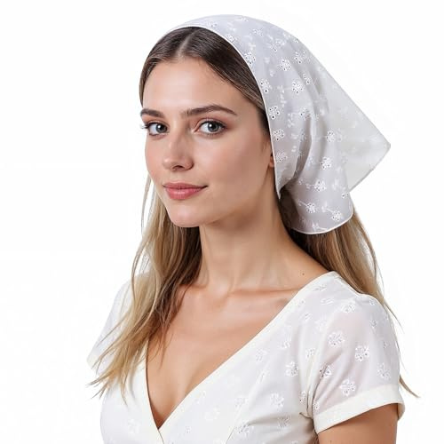 Bandana pannband – spets huvudscarf, huvudscarf för flickor söta justerbara bandanas, boho ögla virkad bandana pannband, eleganta vita huvuden scarfs hårtillbehör för kvinnor