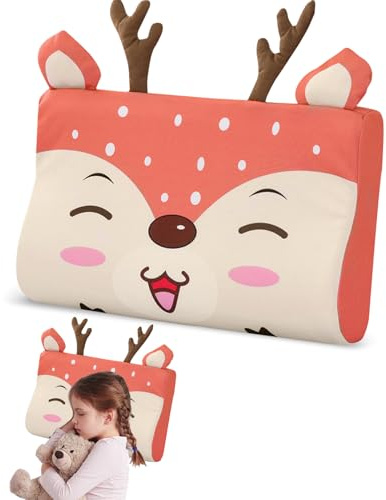 BOUFEIDA Almohada Infantil, Almohada de Espuma con Memoria para Niños, 46 x 26 x 7/5 cm, Transpirable y Suave, Ergonómica para Niños Pequeños con Funda de Almohada, Ciervo