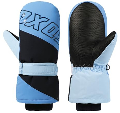 Jupsk Kids Winter Ski Gloves Waterproof Snowboard Mittens Anti Slip Plush Thermal Warm Gloves for Children Girls Boys 4-8 Years, Contrast Color