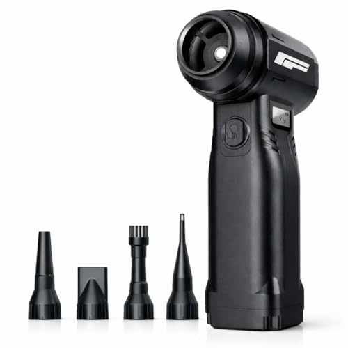 Instant Dust Removal — Finect Compressed Air Duster 90,000 RPM with 40mm Nozzle, LED Light, TFT Display, 9-Speed Adjustable Rechargeable Air Duster, 10,000mAh Battery, 5 Nozzles for Computer,blowers