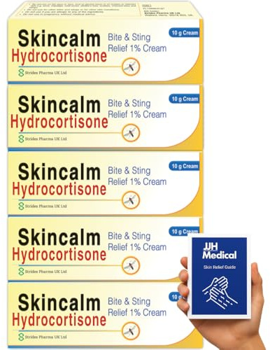 Hydrocortisone Cream 1% w/w Bite and Sting Cream, Mosquito and Bee Sting Treatment, Itchy Skin and Redness Solution, 5 x 10g Tubes - JJH Medical Bundle Including Skin Relief Guide- Packaging May Vary