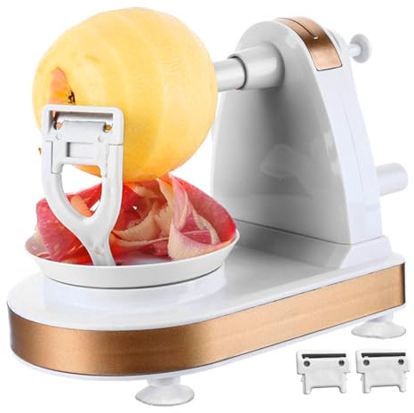 Uanqfegy Machine à éplucher Les Pommes à manivelle, éplucheur Multi-Fruits en Acier Inoxydable avec 2 Lames de Rechange, Base antidérapante, Blanc