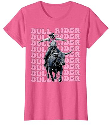 Bull Rider Bull Riding Coquette Bow Pink Ribbon T-Shirt, Women, Pink Heather, X-Small