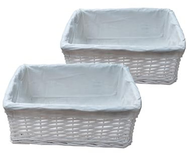 Arpan White Wicker Storage & Hamper Basket with White Cloth Lining – Small, Medium & Large Gift Baskets for Xmas, Wedding, Confetti & Parties, Snack Basket, Wicker Baskets Multipack