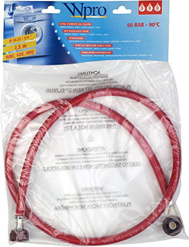 wpro TAC158 - Waschmaschinenzubehör/ Geschirrspülerzubehör/ Zulaufschlauch für Warmwasser LUXE (1,5m), 60 Bar, 90°C/ Gerade-Gewinkelt/ Für Waschmaschinen und Geschirrspüler/ Universell