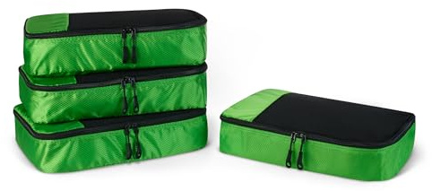 Amazon Essentials 4-teiliges Packwürfel-Reisezubehörset, Gepäckorganizer mit Doppelreißverschluss, Netzoberseite, Polyester, mittelgroß, grün (früher Amazon Basics)
