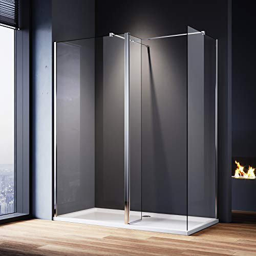 ELEGANT 700mm Wetroom Screen with 300mm Flipper Panel and End Panel + 1200x700mm Walk in Shower Enclosure Tray and Waste