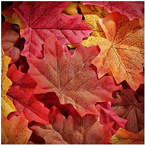 Whaline 300Pcs Fall Artificial Maple Leaves 3.35 Inch Fake Mixed Autumn Leaves Thanksgiving Table Decor Assorted Colors Faux Fall Leaves for Thanksgiving Weddings Festival Events Party Crafts