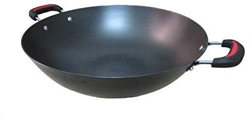 ZCXBHD Wok Tradizionale In Ferro Battuto Con Manico Wok In Ferro Battuto Con Supporto Fondo Rotondo Wok 46cm,43cm
