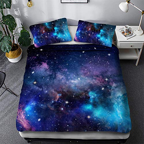 Timiany sängkläder 3D galaxis påslakan 135 × 200 sängkläder set 3 delar påslakan mikrofiber påslakan med dragkedja och 2 örngott 50 x 75 cm (galax, 155 x 220 50 x 75)