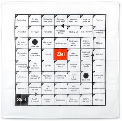 Your Day Mate Version NÉERLANDAIS, Jeu à Boire pour Adultes, sur Une Nappe de 70 x 70 cm, 54 terrains de Jeu avec des tâches, Game Société pour Apéro & Soirées, Drinking Game