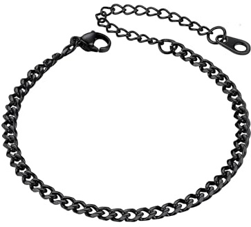 PROSTEEL Mens Bracelet - Cuban Chain Wrist Link Bracelets Hypoallergenic 316L Stainless Steel Jewellery Black 3MM Width 16+5CM Length (with Gift Box)