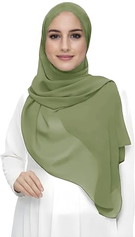 Lina & Lily Hijab para Mujer Musulmana, Tela Premium Chifón Ligero y Fluido (Oliva Claro)