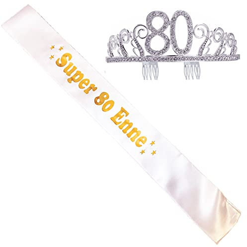 jenich 80 Compleanno Fascia 80 Anni di Compleanno Donna Tiara Birthday Corona per Compleanno 80 Coroncina di Compleanno Decorazioni Accessori per Compleanno Donna