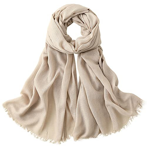 Damen Herren Viskose Langer Schal Tuch Stola Halstuch Sonnenschutz Groß Strand Schultertuch Tuch Wickeln mit Fransen Super Weich Komfort für Frühling Einfach Basic 95×195cm - Einfarbig Khaki #A05