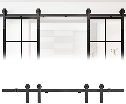 VA-Cerulean Ferrure de porte coulissante - Kit complet de rails de 366 cm - Pour portes coulissantes - Système de rail avec roulettes - Rail de suspension - Porte en bois - Porte intérieure